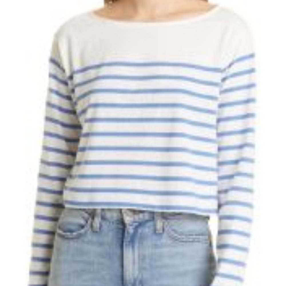 La Ligne 100% Cotton Stripe Long Sleeve Crop Tee